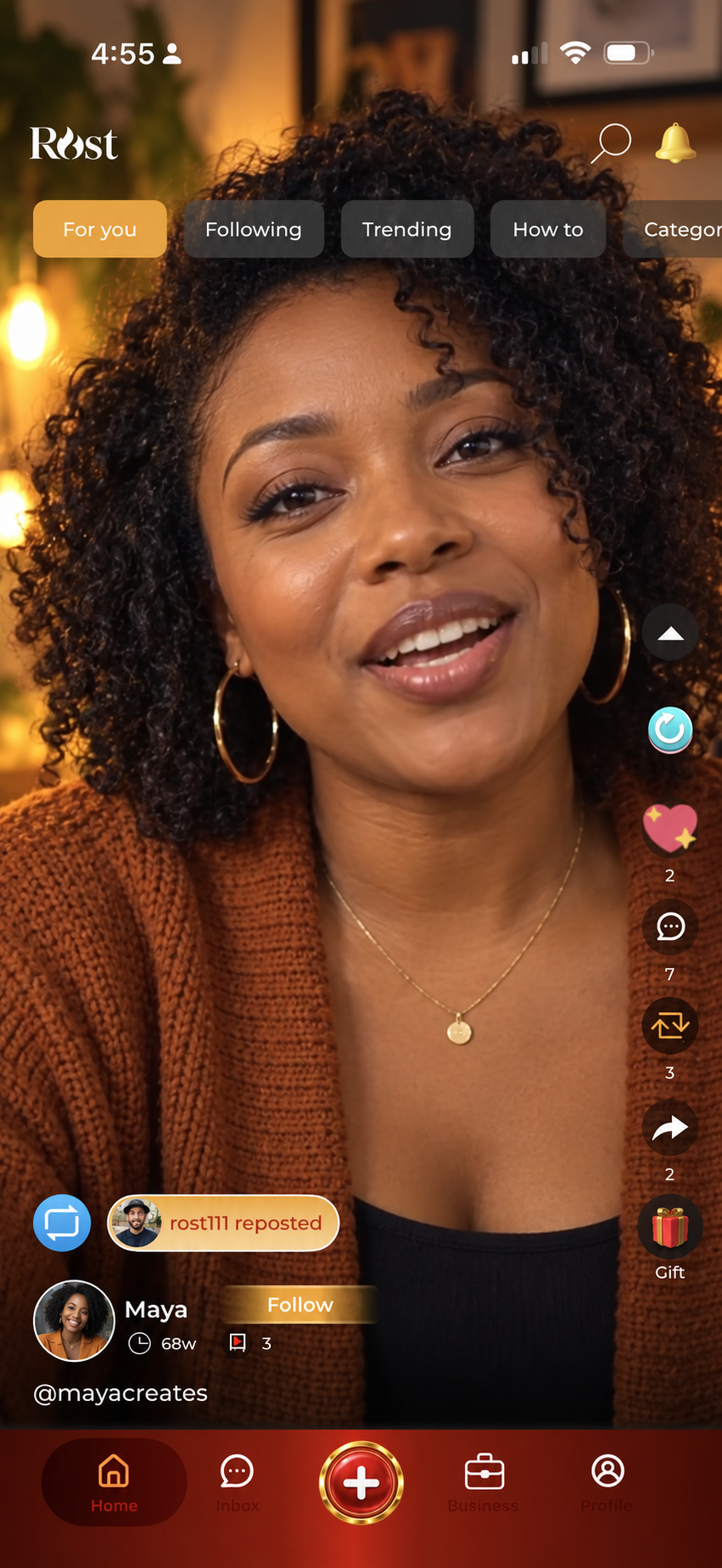 Rost social feed with creator gifts